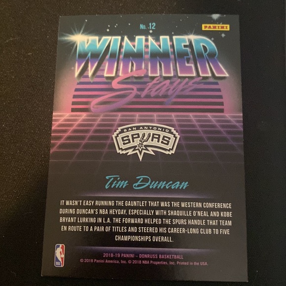 Tim Duncan - 2018-19 panini Donruss basketball#12 - Picture 2 of 2